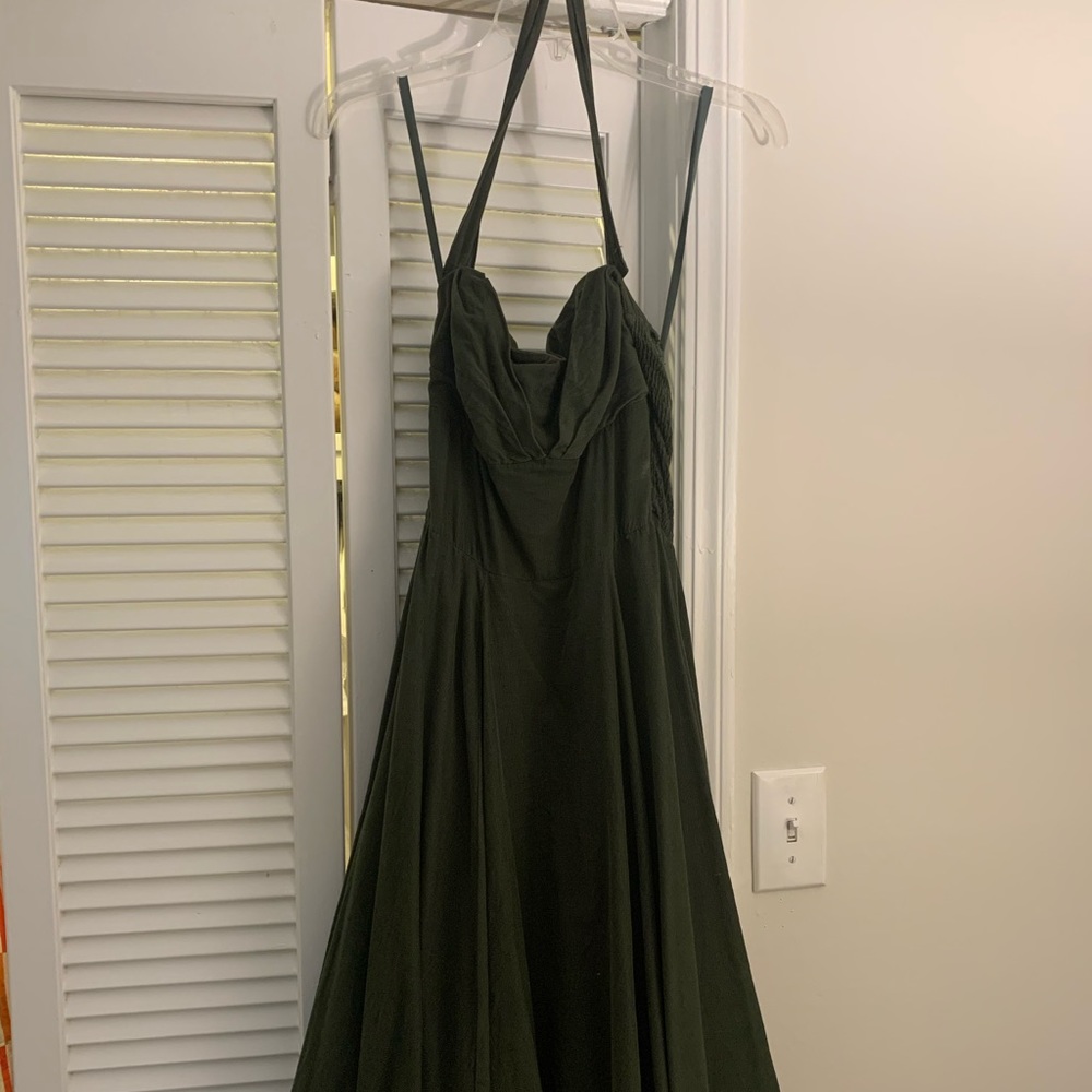 Anthropologie Green Corduroy Halter Dress